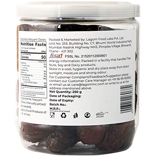 Lagom Gourmet Seedless Piarom Maryam Dates 250g | All Natural | No Preservatives | No Added Sugar | Gluten Free | Vegan | Plant Based | Non GMO | Dates Dry Fruits | Khajur | Khajoor | Khejur - View 4 of 4