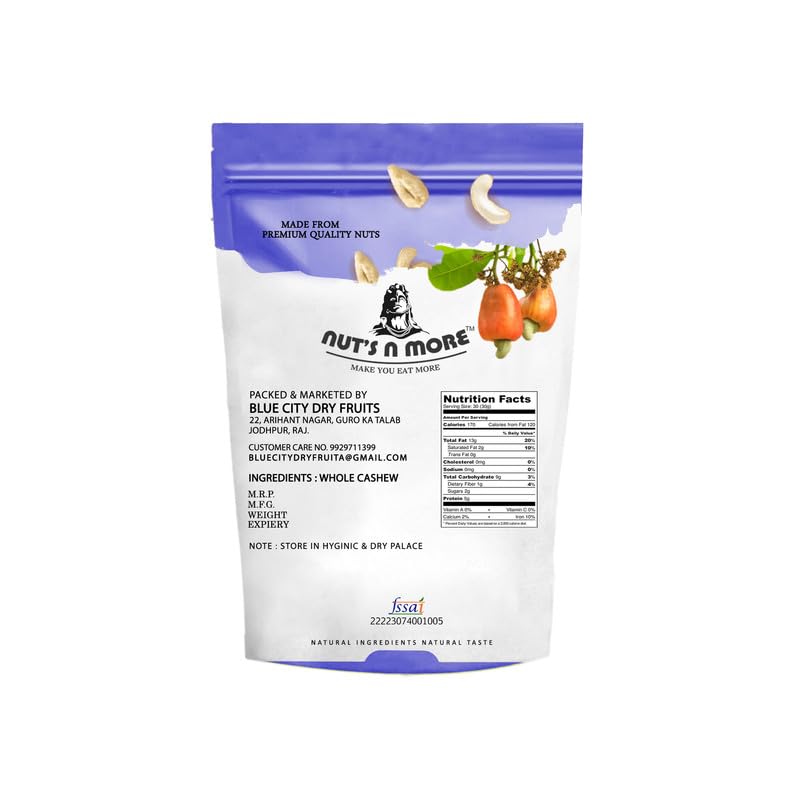NUT'S N MORE Fresh Whole Cashew Nuts/crunchy Cashew/kaju Nuts/gluten Free &amp; Plant Based Protein/100% Natural Pack of 200 Gram - View 2 of 5