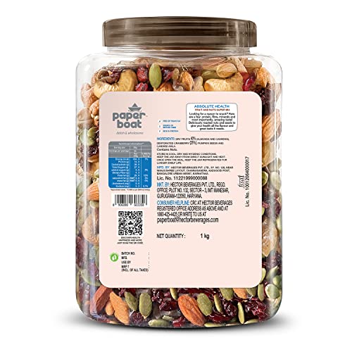 Paper Boat Absolute Health Dry Fruits Mix, Premium Trail Mix | Healthy Mixed Nuts with Dry Fruits | Almonds | Cashews | Cranberry | Pumpkin Seeds | Candied Amla, Reusable Jar (1000g) - View 4 of 8