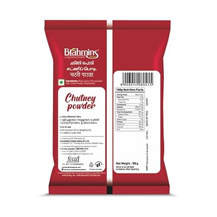 Brahmins Chutney Powder – A Vegetarian Promise| Instant Chutney Podi with Black Gram, Chilly, &amp; Rice Powder| 100% Vegetarian| 100g x 5| 500 gms (FROM INDIA FAAZ) - View 2 of 4