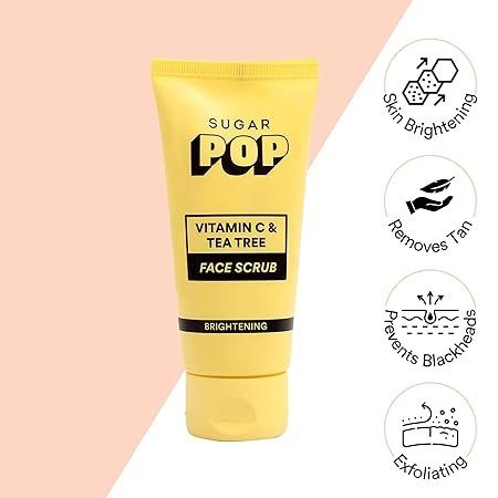 SUGAR POP Vitamin C &amp; Tea Tree Face Scrub - Infused With Aloe Vera, Tea Tree Oil, Apricot Beads &amp; Glow-Boosting Vitamin C | Removes Tan, Pigmentation &amp; Blackheads | For Even Toned Skin | Reduces Acne | 80 Ml (FROM INDIA FAAZ) - View 3 of 5