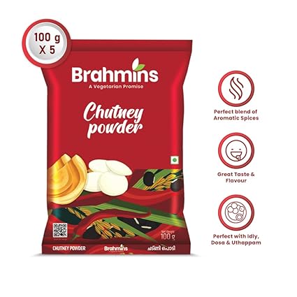 Brahmins Chutney Powder – A Vegetarian Promise| Instant Chutney Podi with Black Gram, Chilly, &amp; Rice Powder| 100% Vegetarian| 100g x 5| 500 gms (FROM INDIA FAAZ) - View 4 of 4