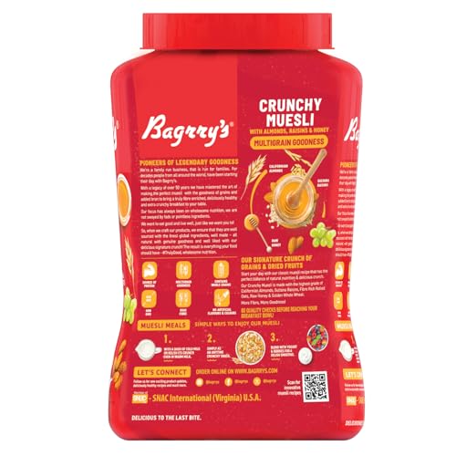 Bagrry's Crunchy Muesli 1kg Jar| 40% Fibre Rich Oats with Bran | 82% Multi Grains, Almonds, Raisins &amp; Honey | Breakfast Cereal | Natural Muesli (FROM INDIA)SAB - View 4 of 6
