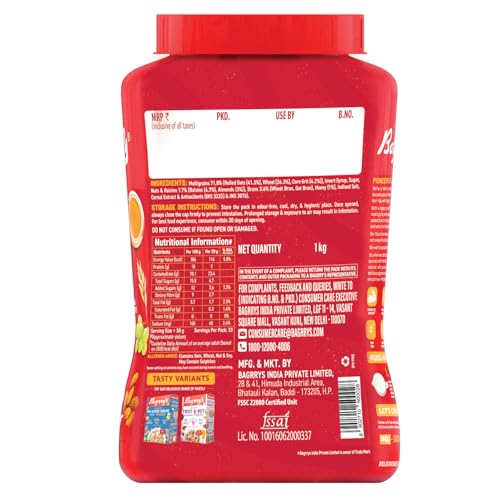 Bagrry's Crunchy Muesli 1kg Jar| 40% Fibre Rich Oats with Bran | 82% Multi Grains, Almonds, Raisins &amp; Honey | Breakfast Cereal | Natural Muesli (FROM INDIA)SAB - View 5 of 6