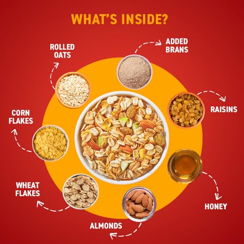 Bagrry's Crunchy Muesli 200gm Box| 40% Fibre Rich Oats with Bran | 82% Multi Grains, Almonds, Raisins &amp; Honey | Breakfast Cereal | Protein Rich | All Natural Muesli (FROM INDIA)SAB - View 5 of 6