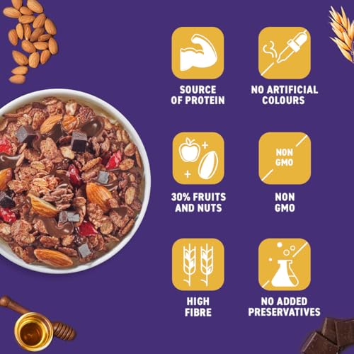 Bagrrys Choco Berry Muesli, 750gm, Chocolate Muesli with Almond, Quinoa, Cranberries |100% Belgian Dark Chocolate Muesli| 0% Artificial Ingredients Chocolate Muesli | 86% Fruits, Nuts &amp; Grains Chocolate Muesli (FROM INDIA)SAB - View 5 of 6