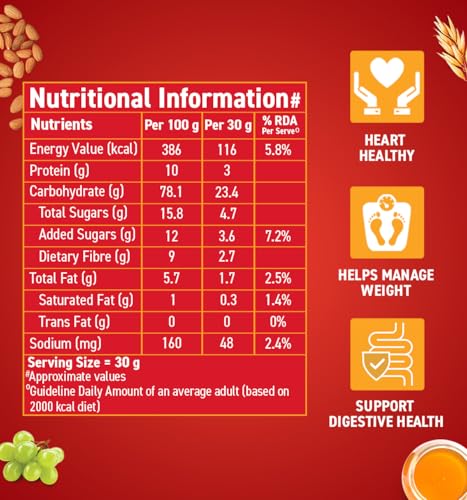 Bagrry's Crunchy Muesli | 40% Fibre Rich Oats with Bran | 82% Multi Grains, Almonds, Raisins &amp; Honey | Breakfast Cereal | Natural Muesli , 400g /425g Pouch (Weight May Vary) (FROM INDIA)SAB - View 2 of 6