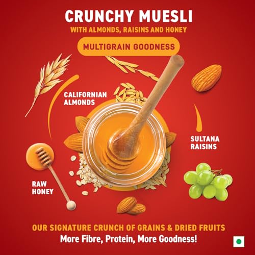 Bagrry's Crunchy Muesli | 40% Fibre Rich Oats with Bran | 82% Multi Grains, Almonds, Raisins &amp; Honey | Breakfast Cereal | Natural Muesli , 400g /425g Pouch (Weight May Vary) (FROM INDIA)SAB - View 6 of 6