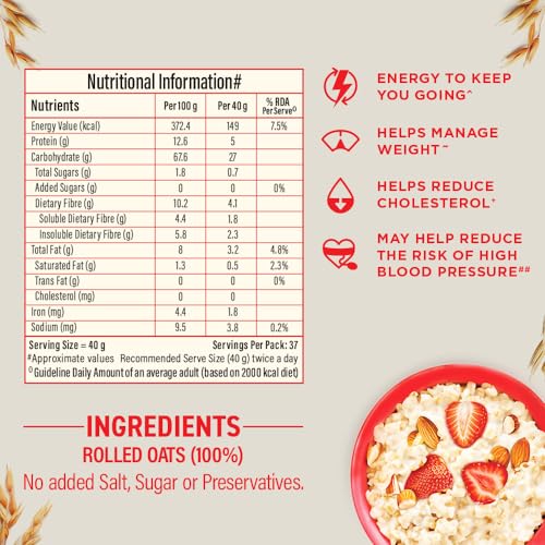 Bagrry's White Oats 1.5Kg Pouch| Natural Whole Grain| High Soluble Fibre| Protein Goodness| Non GMO| Breakfast Cereal | Oats| Instant Oats (FROM INDIA)SAB - View 3 of 6