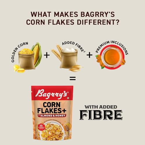 Bagrrys Corn Flakes Plus With Almond And Honey, 300 gm box | Goodness of Almonds, Golden Corn &amp; Raw Honey | Source of Protein &amp; High Fibre | All Natural Cornflakes (FROM INDIA)SAB - View 2 of 6