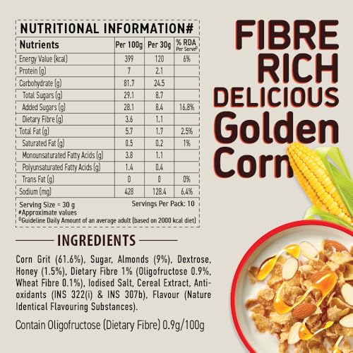 Bagrrys Corn Flakes Plus With Almond And Honey, 300 gm box | Goodness of Almonds, Golden Corn &amp; Raw Honey | Source of Protein &amp; High Fibre | All Natural Cornflakes (FROM INDIA)SAB - View 6 of 6