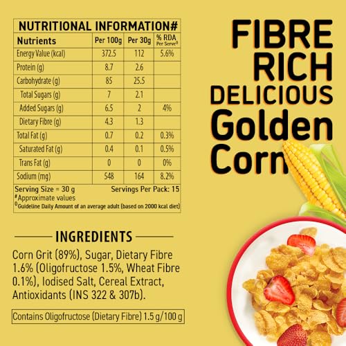 Bagrry's Corn Flakes Plus 475g Box |Original and Healthier | Low Fat &amp; Cholesterol | High Fibre |All Natural CornFlakes | Breakfast Cereal (FROM INDIA)SAB - View 2 of 6
