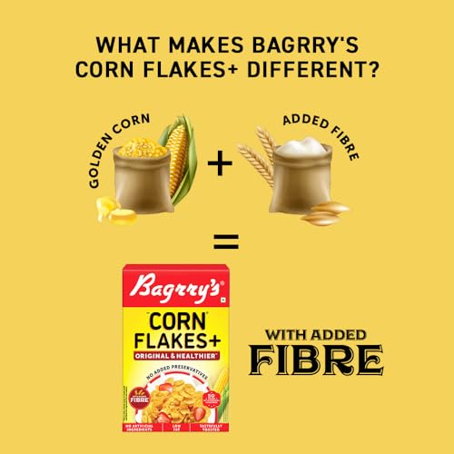 Bagrry's Corn Flakes Plus 475g Box |Original and Healthier | Low Fat &amp; Cholesterol | High Fibre |All Natural CornFlakes | Breakfast Cereal (FROM INDIA)SAB - View 4 of 6