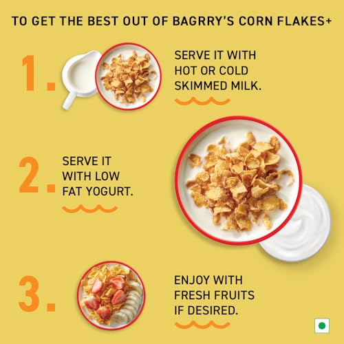 Bagrry's Corn Flakes Plus 475g Box |Original and Healthier | Low Fat &amp; Cholesterol | High Fibre |All Natural CornFlakes | Breakfast Cereal (FROM INDIA)SAB - View 5 of 6