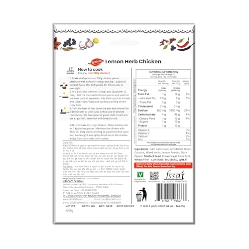 Nimkish Lemon Herb Chicken Masala - 60g | Ready-to-Cook Spice Mix for Dry &amp; Gravy Dishes | Complete Premix - View 2 of 6