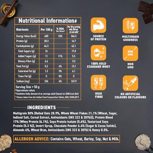 Bagrry's Whey Protein Muesli 500gm Box |15gm Protein Per Serve |Chocolate Flavour|Whole Oats &amp; Californian Almonds|Breakfast Cereal|Protein Rich|Premium American Whey Muesli (FROM INDIA)SAB - View 2 of 6