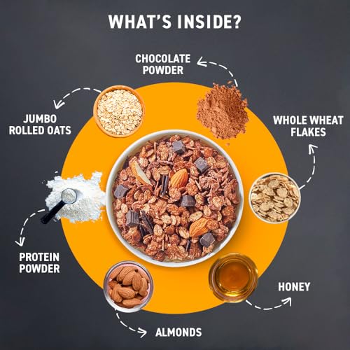 Bagrry's Whey Protein Muesli 500gm Box |15gm Protein Per Serve |Chocolate Flavour|Whole Oats &amp; Californian Almonds|Breakfast Cereal|Protein Rich|Premium American Whey Muesli (FROM INDIA)SAB - View 4 of 6