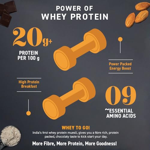 Bagrry's Whey Protein Muesli 500gm Box |15gm Protein Per Serve |Chocolate Flavour|Whole Oats &amp; Californian Almonds|Breakfast Cereal|Protein Rich|Premium American Whey Muesli (FROM INDIA)SAB - View 5 of 6