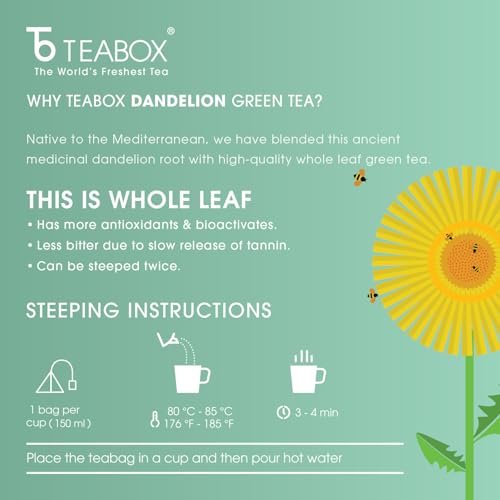 Teabox Premium Organic Green Tea With Dandelion Roots | 100% Whole Leaf Green Tea From The Himalayas | 25Tea Bags (FROM INDIA)SAB - View 5 of 6