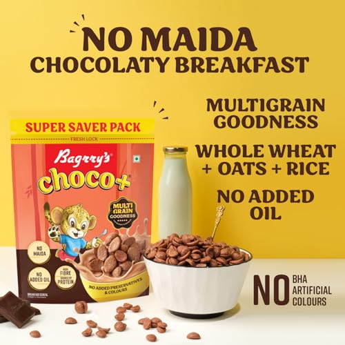 Bagrry's Choco+ Multigrain Chocos Cereal, No Maida, 1.2kg Pouch, Yummy Chocolate Chocos for Kids &amp; Adults | Goodness of Oats, Whole Wheat, Rice, Yummy Chocolaty Breakfast Cereal (FROM INDIA)SAB - View 3 of 6