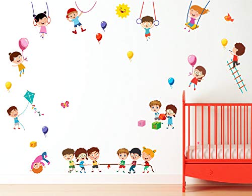 Decal O Decal Wall Decals ' Tug of War Playing Kids and Kids on Swing with Balloons ' Wall Stickers (PVC Vinyl,Multicolour)(FROM INDIA FAAZ) - View 2 of 4