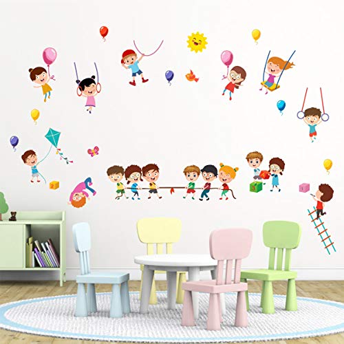 Decal O Decal Wall Decals ' Tug of War Playing Kids and Kids on Swing with Balloons ' Wall Stickers (PVC Vinyl,Multicolour)(FROM INDIA FAAZ) - View 3 of 4