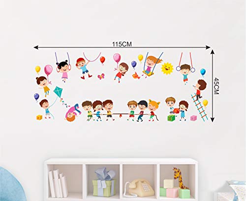 Decal O Decal Wall Decals ' Tug of War Playing Kids and Kids on Swing with Balloons ' Wall Stickers (PVC Vinyl,Multicolour)(FROM INDIA FAAZ) - View 4 of 4