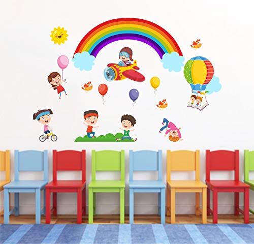 Decal O Decal Kids Play with Rainbow Baloon Aeroplane Bicycle in Open Sky Wall Stickers (PVC Vinyl,Multicolour)(FROM INDIA FAAZ) - View 2 of 4
