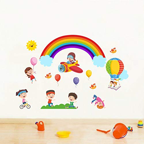 Decal O Decal Kids Play with Rainbow Baloon Aeroplane Bicycle in Open Sky Wall Stickers (PVC Vinyl,Multicolour)(FROM INDIA FAAZ) - View 3 of 4