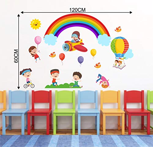 Decal O Decal Kids Play with Rainbow Baloon Aeroplane Bicycle in Open Sky Wall Stickers (PVC Vinyl,Multicolour)(FROM INDIA FAAZ) - View 4 of 4