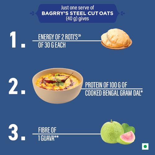 Bagrry's Steel Cut Oats 1.5kg Pouch | High in Dietary Fibre &amp; Protein |Helps in Weight Management &amp; Reducing Cholesterol | Non GMO | Old Faishoned Oats| Breakfast Cereal (FROM INDIA)SAB - View 4 of 6