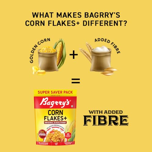 Bagrry's Corn Flakes Plus 1kg Pouch| Original and Healthier | Low Fat &amp; Cholesterol | High Fibre | Deliciously Crunchy | All Natural CornFlakes | Breakfast Cereal (FROM INDIA)SAB - View 3 of 6