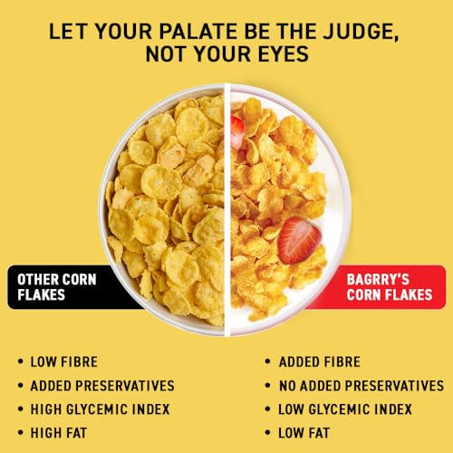 Bagrry's Corn Flakes Plus 1kg Pouch| Original and Healthier | Low Fat &amp; Cholesterol | High Fibre | Deliciously Crunchy | All Natural CornFlakes | Breakfast Cereal (FROM INDIA)SAB - View 5 of 6