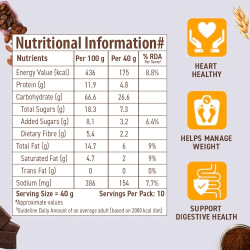 Bagrry’s Superfood Granola Belgian Dark Chocolate &amp; Almonds 400gm Pouch|40% Oats &amp; Quinoa Flakes| 100% Natural Cocoa|Vegan &amp; Plant Based|High in Fibre &amp; Protein|Breakfast Cereal|Crunchy Granolav (FROM INDIA)SAB - View 2 of 6