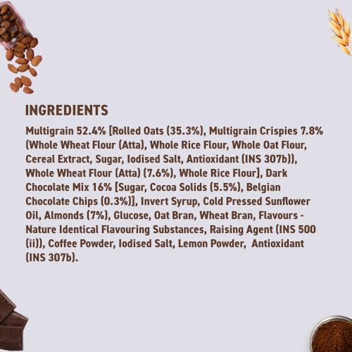 Bagrry’s Superfood Granola Belgian Dark Chocolate &amp; Almonds 400gm Pouch|40% Oats &amp; Quinoa Flakes| 100% Natural Cocoa|Vegan &amp; Plant Based|High in Fibre &amp; Protein|Breakfast Cereal|Crunchy Granolav (FROM INDIA)SAB - View 3 of 6