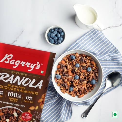 Bagrry’s Superfood Granola Belgian Dark Chocolate &amp; Almonds 400gm Pouch|40% Oats &amp; Quinoa Flakes| 100% Natural Cocoa|Vegan &amp; Plant Based|High in Fibre &amp; Protein|Breakfast Cereal|Crunchy Granolav (FROM INDIA)SAB - View 6 of 6