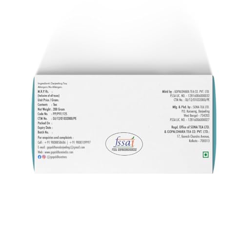 GOPALDHARA Darjeeling Tea First Flush Flowery Orange Pekoe 200 Gm Paper Box - (Regular Series) Ftgfop1 Leaf First Flush Black Tea From The High Hills Of Darjeeling (FROM INDIA)SAB - View 3 of 6