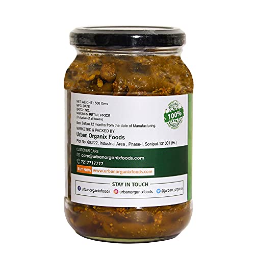URBAN ORGANIX FOODS Homemade Marwadi Rajasthani Green Chilli Pickle Achaar Taste of Rajasthan (400 Gram) - View 4 of 6
