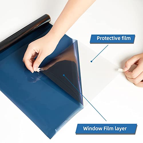 WISDOM Blue Window Film Privacy Window Heat Control Film Glass Films Self-Adhesive Window Dark Blue &amp; Tint for Home and Office Size : (20 x 120 inch) - View 4 of 7