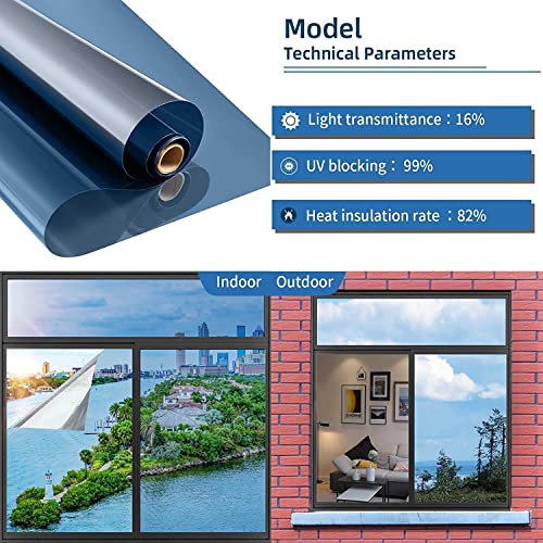 WISDOM Blue Window Film Privacy Window Heat Control Film Glass Films Self-Adhesive Window Dark Blue &amp; Tint for Home and Office Size : (20 x 120 inch) - View 5 of 7
