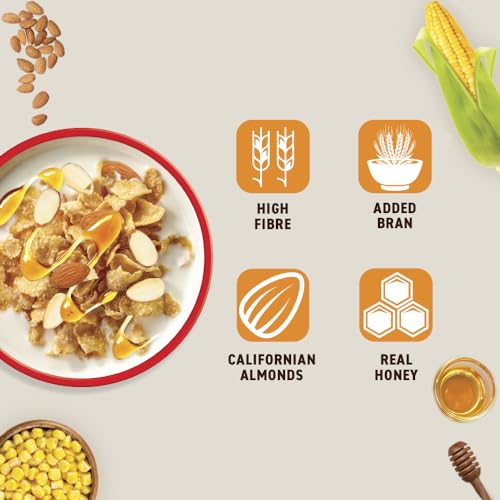Bagrrys Corn Flakes Plus 750g, Almond and Honey, With Fibre Power| California Almonds, Raw Honey, Golden Corn, Wheat Fibre| High Fibre Breakfast Cereal| Naturally Cholesterol Free Cornflakes (FROM INDIA)SAB - View 3 of 7