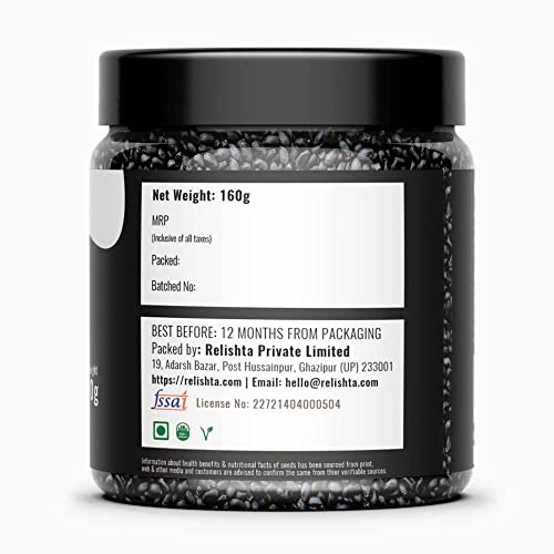 Raw Basil Seeds 160g by RELISHTA | High Fibre Sabja Seeds Helps in Stress Reliever, Regulating Blood Sugar, Improve Cholesterol | Tukmariya Seeds - View 3 of 5