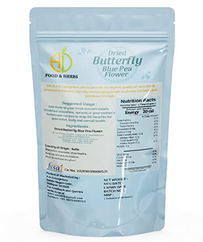 A D Food &amp; Herbs Dried Butterfly Pea Flower/Aparajita ke phool Flower/Petals Aromatic Edible for Homemade Lattes, Tea Blends, Bath Salts, Gifts, Crafts (50 Gms) (FROM INDIA)SAB - View 3 of 4