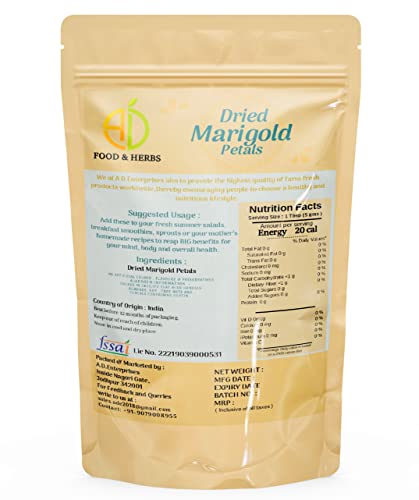 A D Food &amp; Herbs Dried Marigold Flower Petals Aromatic Edible for Homemade Lattes,Tea Blends,Bath Salts (50 Gms) (FROM INDIA)SAB - View 4 of 4