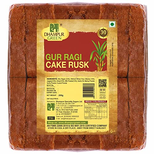 Dhampure Speciality Gur Ragi Cake Rusk Tea Snack, Pure Gur Bakery Rusk, Healthy Snacks With Low Sugar, 200Gms(FROM INDIA)JEZ - View 3 of 3