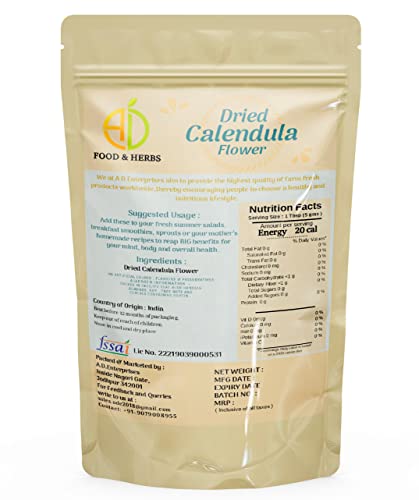 A D Food &amp; Herbs Dried Calendula Petals Aromatic Edible for Homemade Lattes, Tea Blends, Bath Salts, Gifts, Crafts (20 Gms x pack of 2) (FROM INDIA)SAB - View 5 of 5