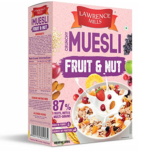 Lawrence Mills Crunchy Muesli 500gm Box, 85% Fruit Nuts &amp; MultiGrains|Source of Protein &amp; Fibre|Goodness of 6 Fruit &amp; Nuts|WholeGrains Muesli|No TransFat|No Artificial Colors|Cholesterol Free Muesli (FROM INDIA)SAB - View 4 of 7