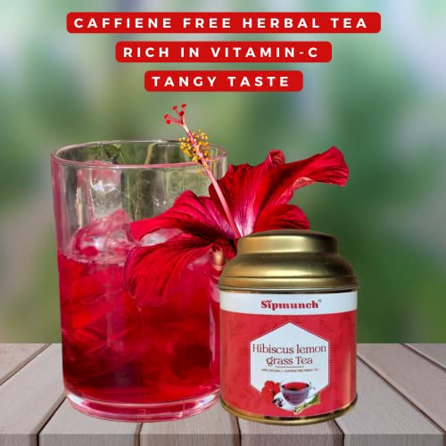 Sipmunch Premium Hibiscus Lemongrass Tea| Premium Grade Hibiscus Flower, Lemon Grass, Liquorice Herbal Tea - 25 grams (FROM INDIA)SAB - View 2 of 7