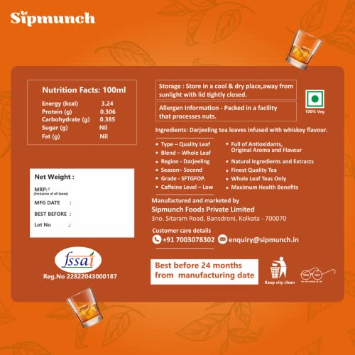 Sipmunch Premium Bourbon Whiskey Tea| Premium Grade Darjeeling Tea &amp; Bourbon Whiskey Infused Flavour whiskey tea - 15 grams (FROM INDIA)SAB - View 2 of 5