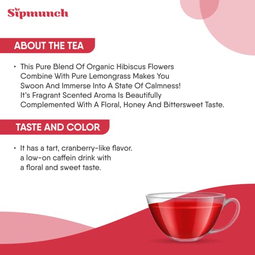 Sipmunch Premium Hibiscus Lemongrass Tea| Premium Grade Hibiscus Flower, Lemon Grass, Liquorice Herbal Tea - 15 grams (FROM INDIA)SAB - View 3 of 5